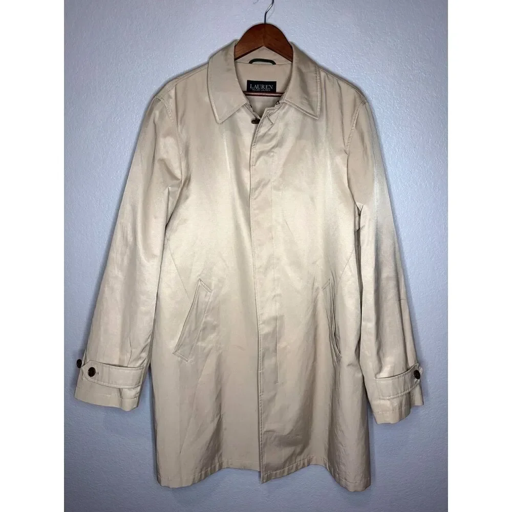 Lauren Ralph Lauren Trench Coat Men's 42L Tan Classic Long Coat